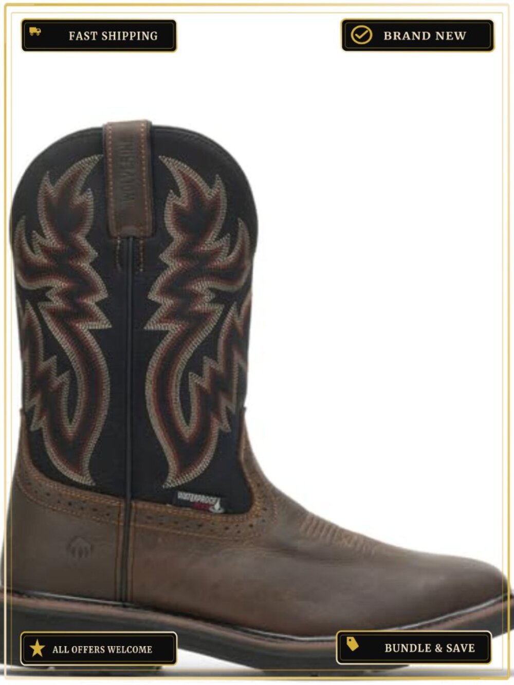 Men's Waterproof Steel Toe Work Boot with Slip Resistant Outsole